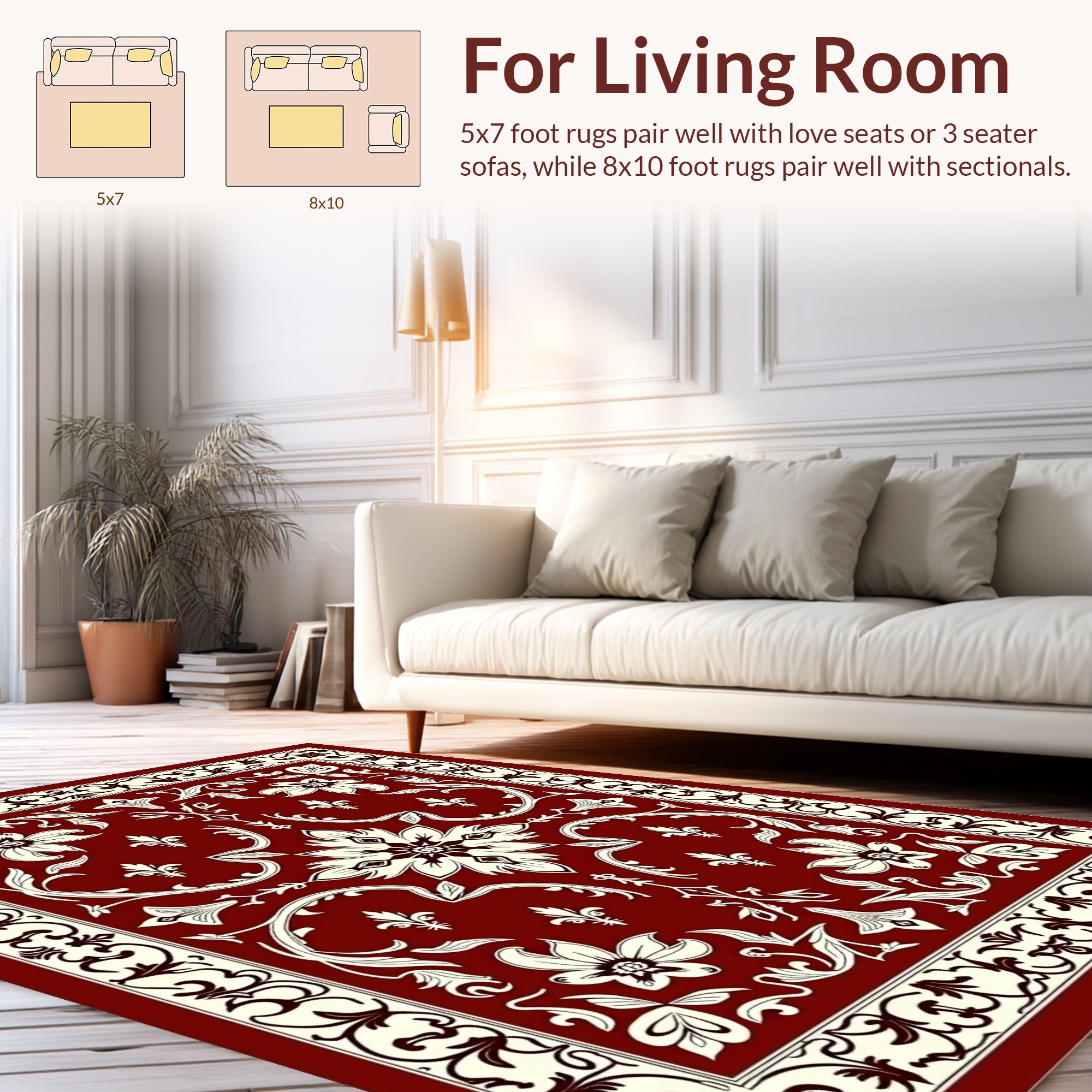 Rich Red Floral Scrollwork Garden Rug