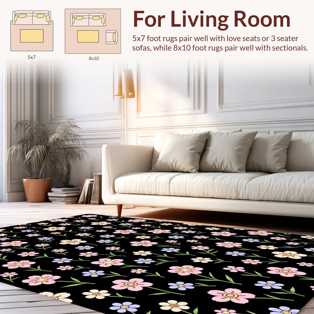 Delicate Multi Colored Flower Pattern Rug