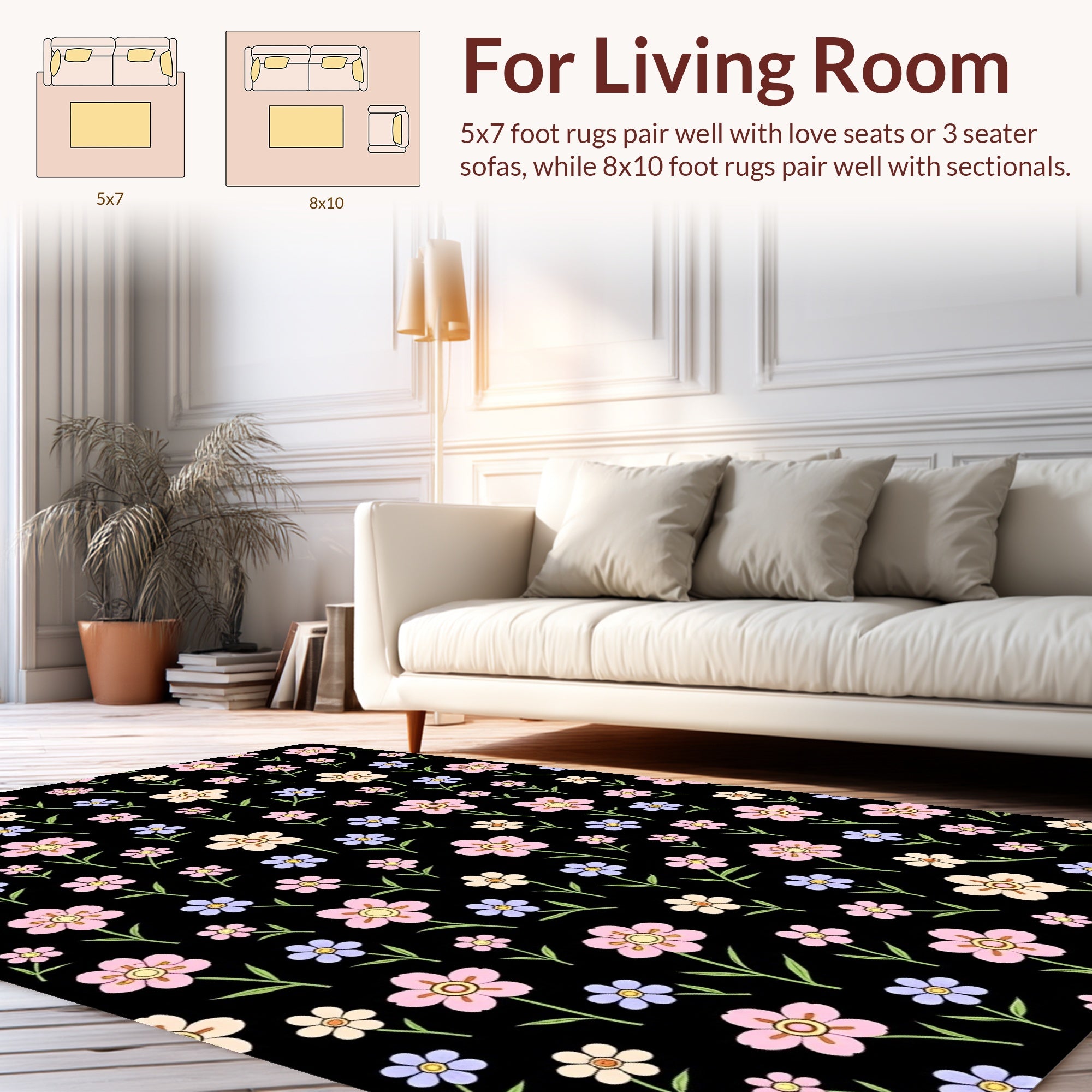 Delicate Multi Colored Flower Pattern Rug