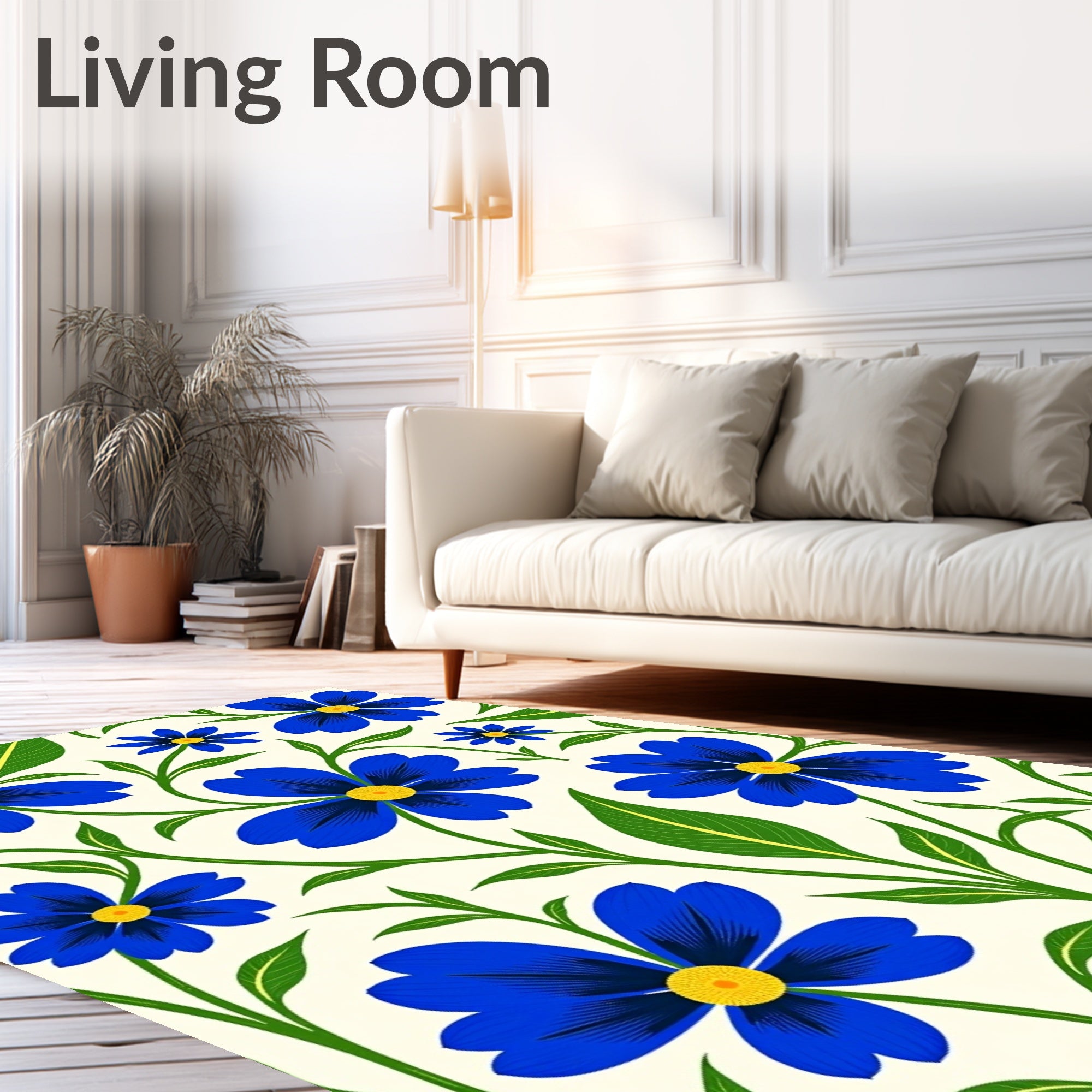 Vibrant Blue Floral Vine Harmony Rug