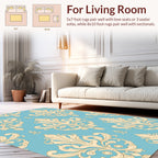 Blue Cream Baroque Scroll Pattern Rug