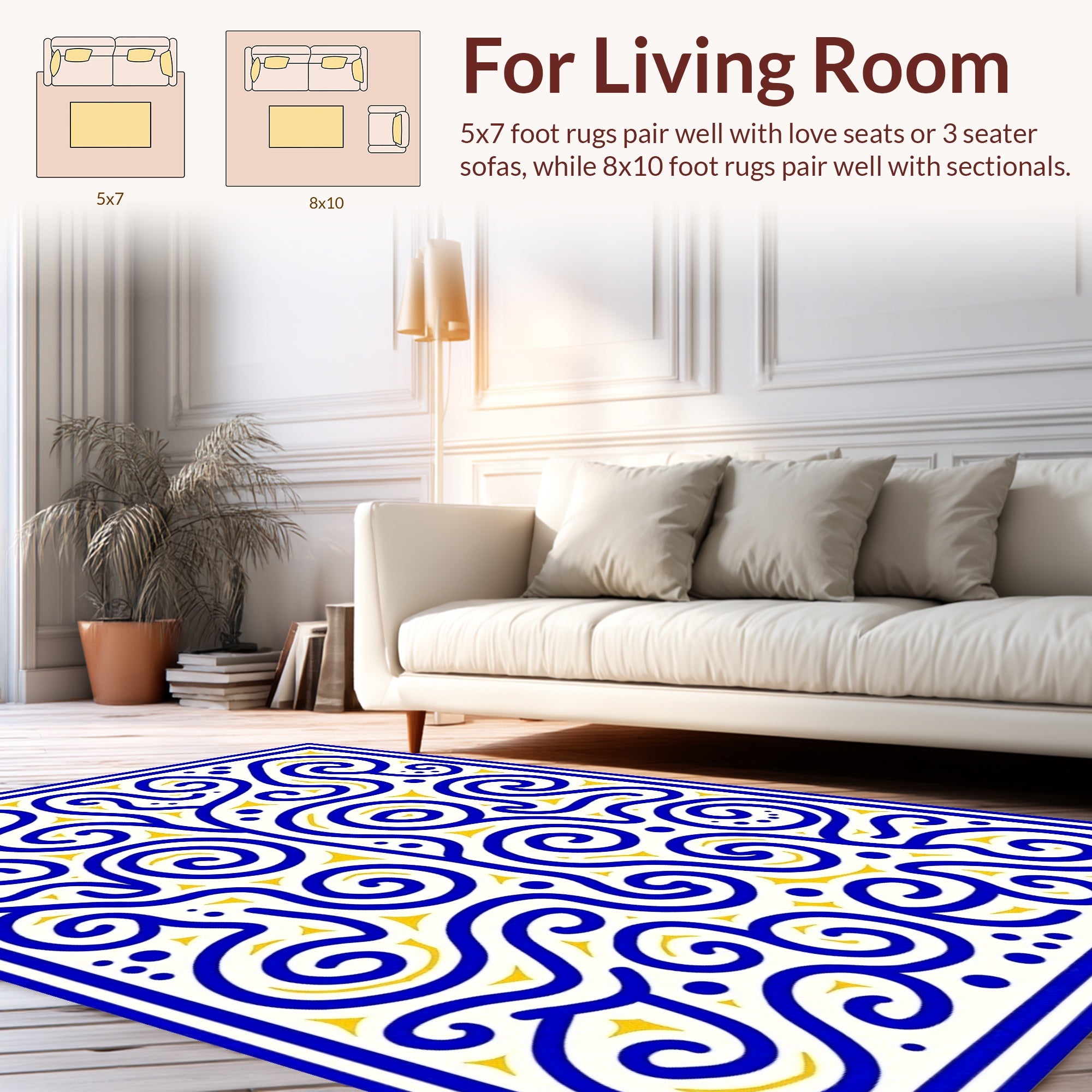Abstract Blue Yellow Swirl Pattern Rug