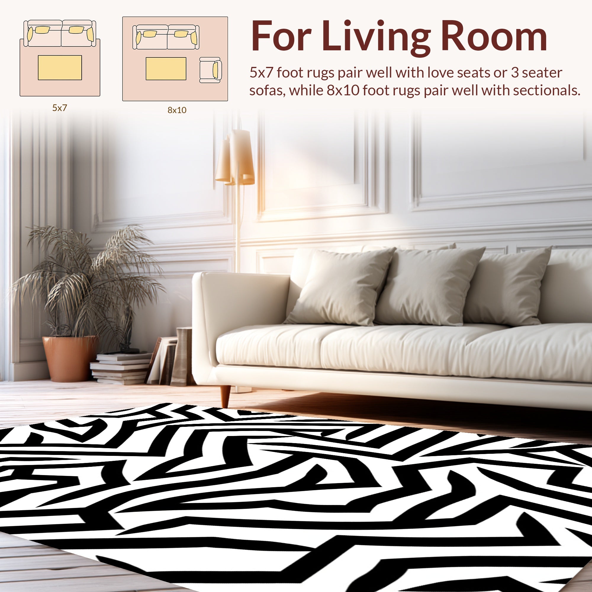 Abstract Black White Geometric Design Rug