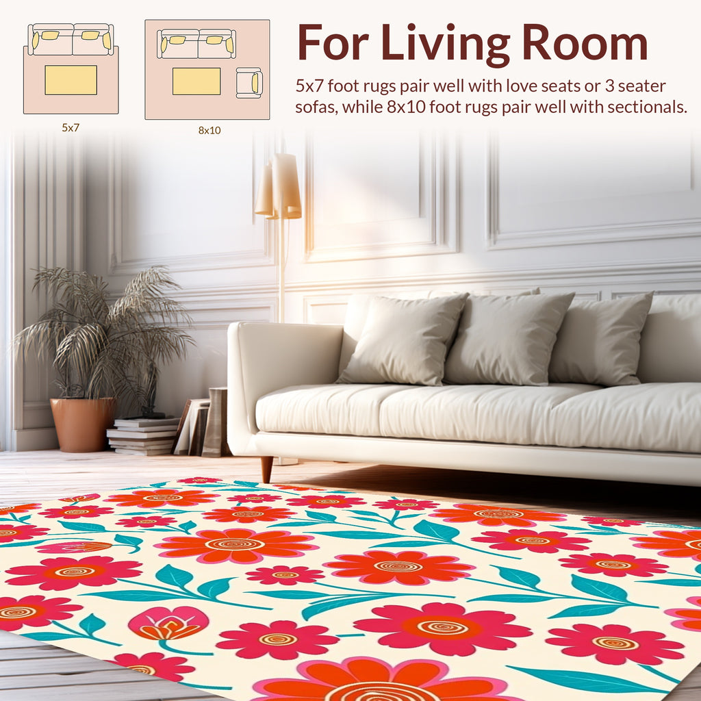 Groovy Floral Pattern With Teal Accents Rug