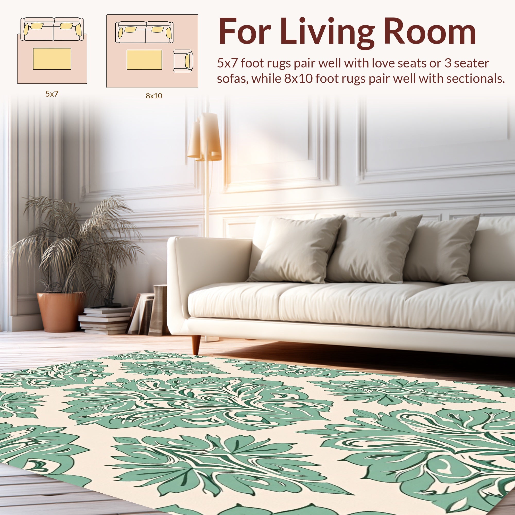 Elegant Teal Cream Damask Pattern Rug