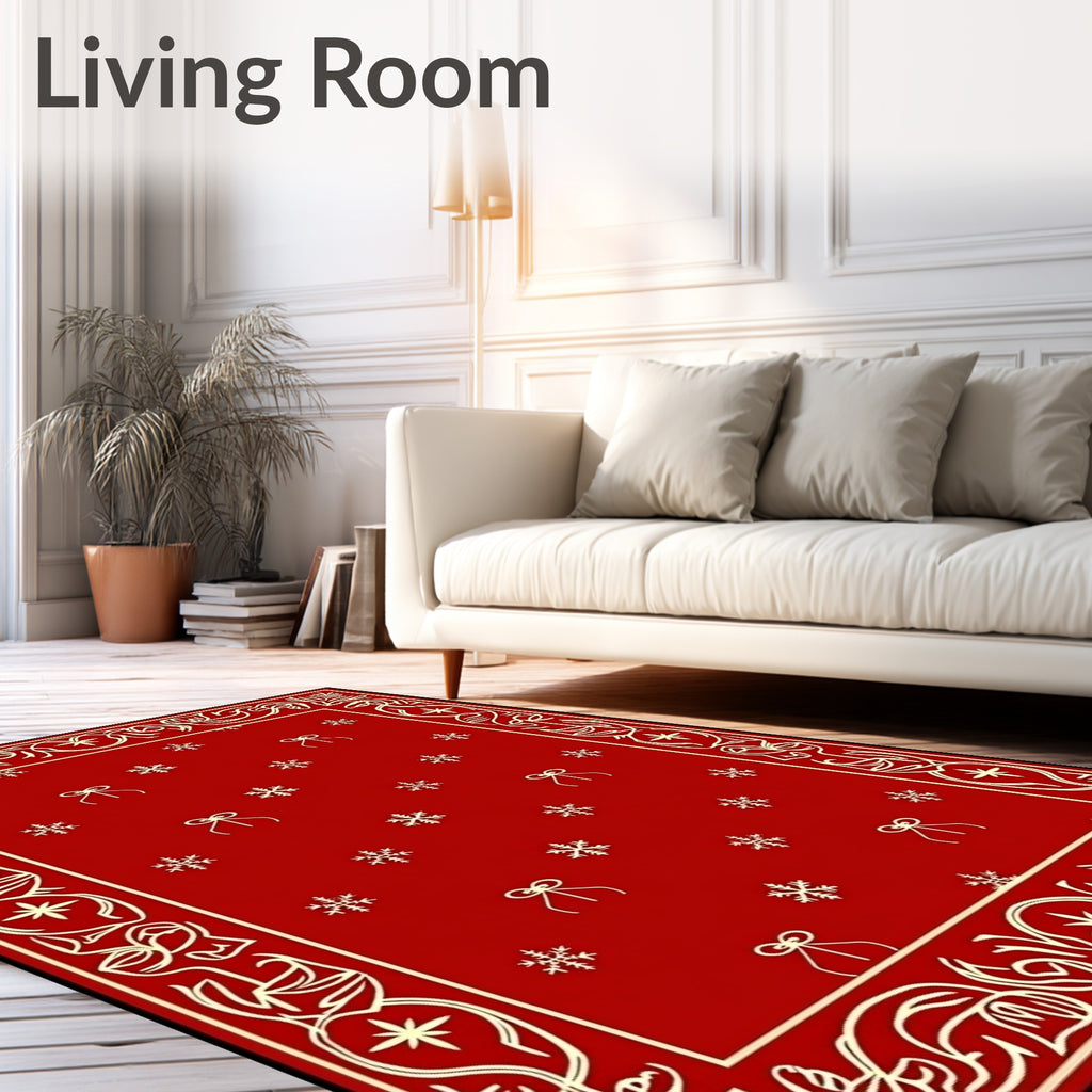 Crimson Bow Snowflake Border Rug