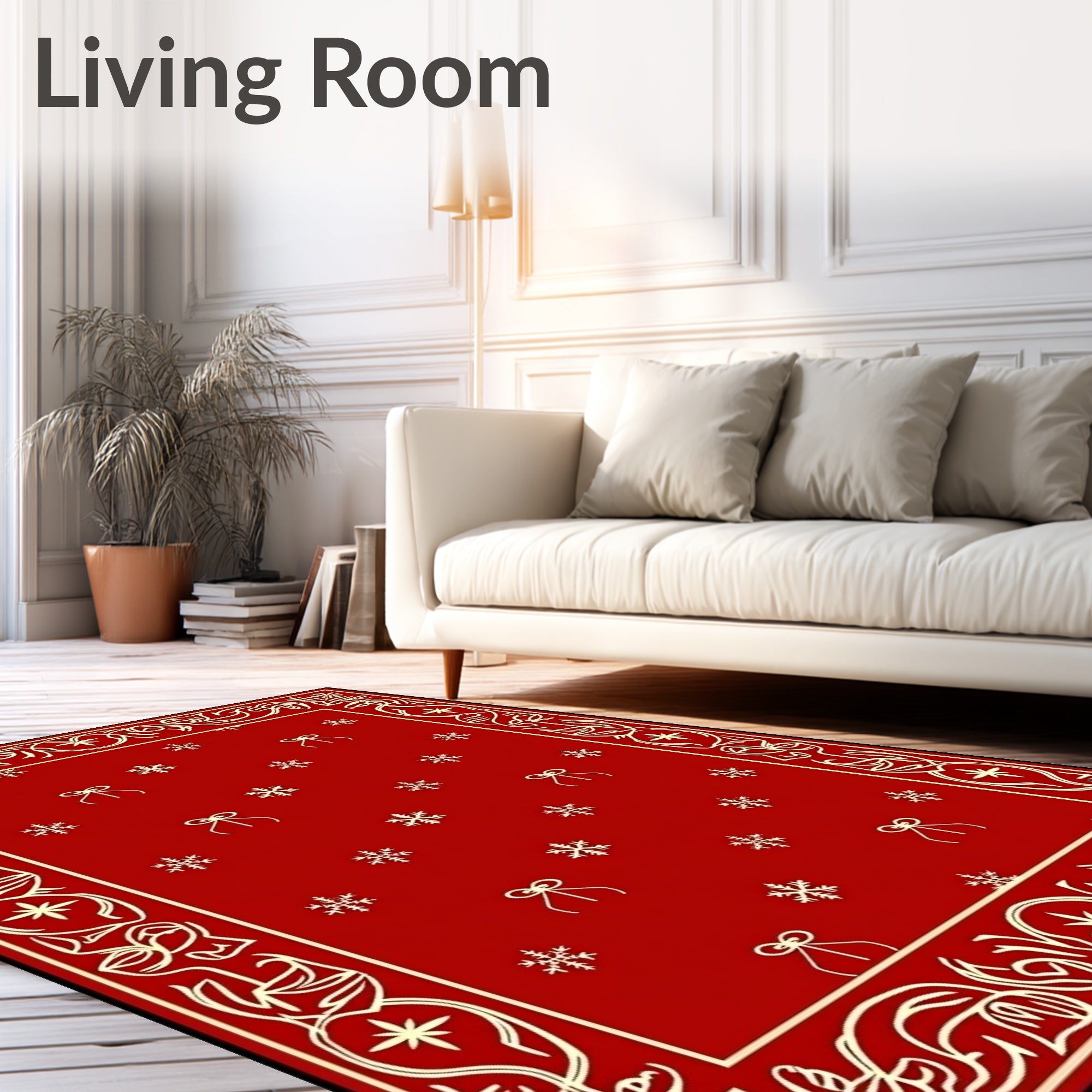 Crimson Bow Snowflake Border Rug