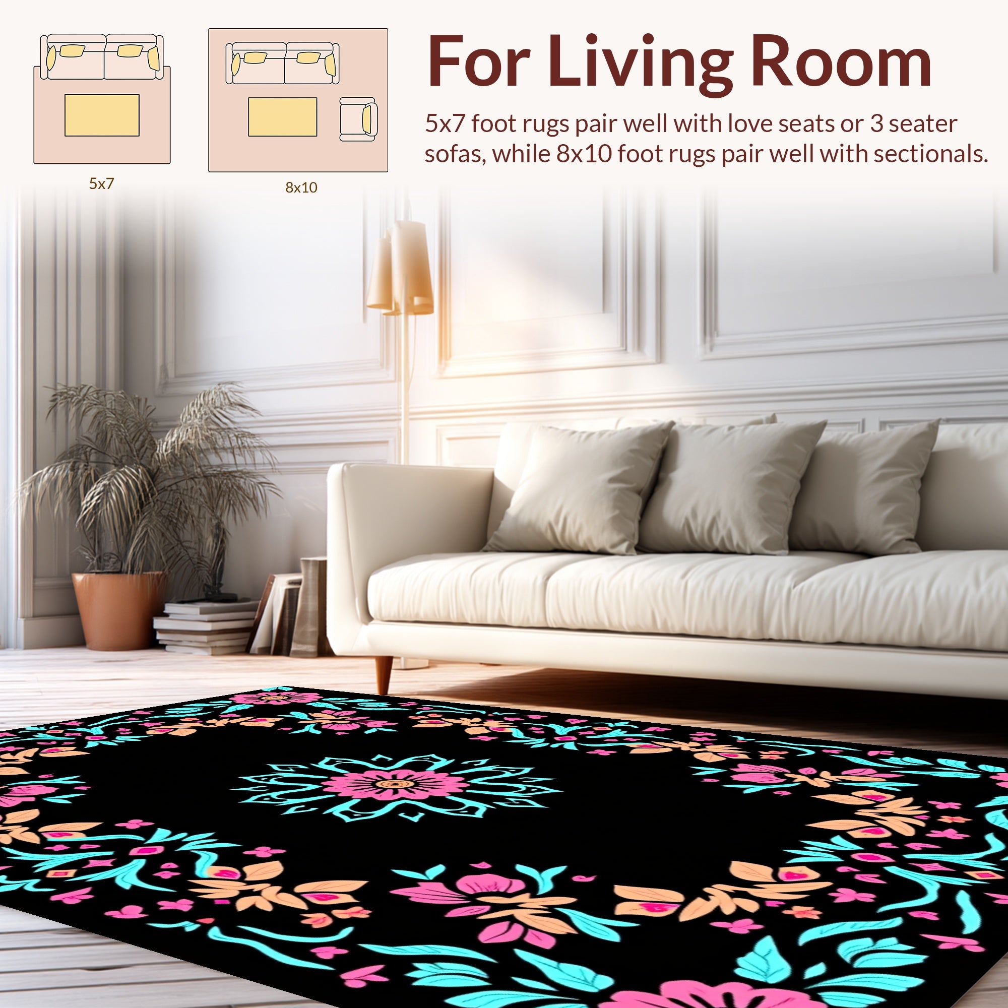 Floral Medallion Border Design Rug