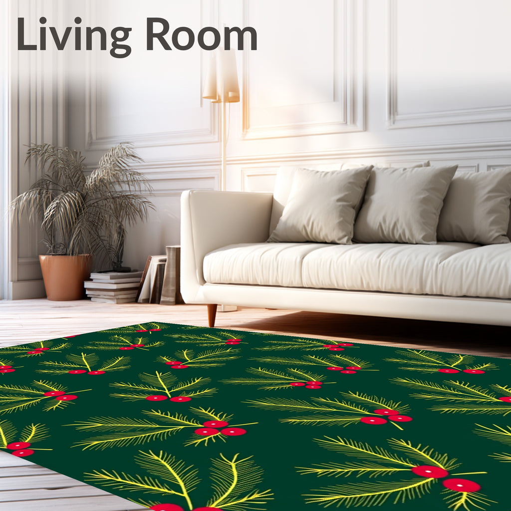 Festive Pine Sprig Red Berry Rug