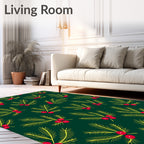 Festive Pine Sprig Red Berry Rug