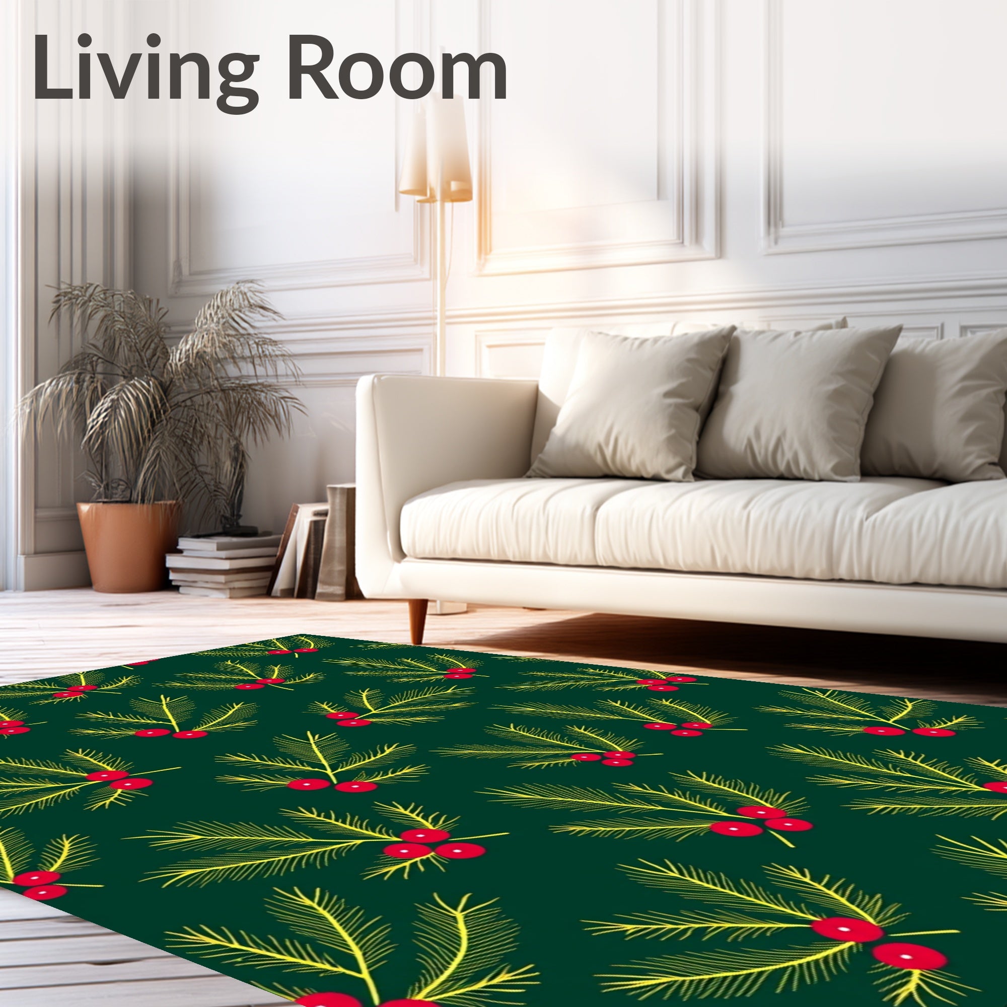 Festive Pine Sprig Red Berry Rug