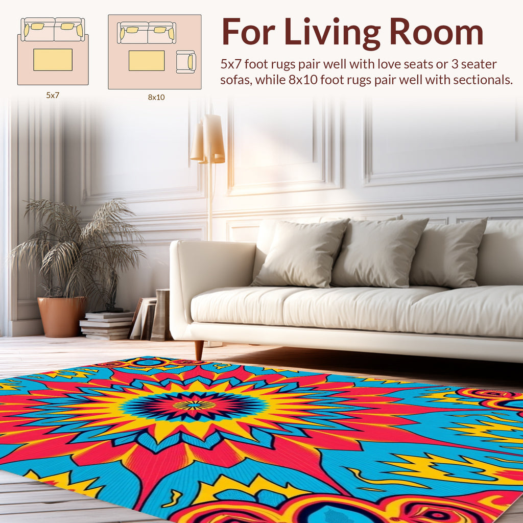 Vibrant Kaleidoscope Floral Sunburst Rug