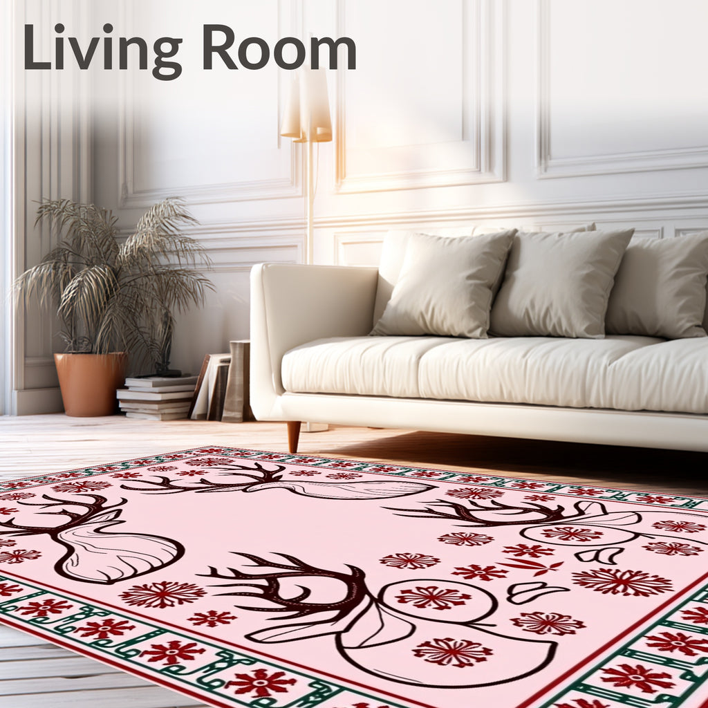 Crimson Deer Snowflakes Border Rug