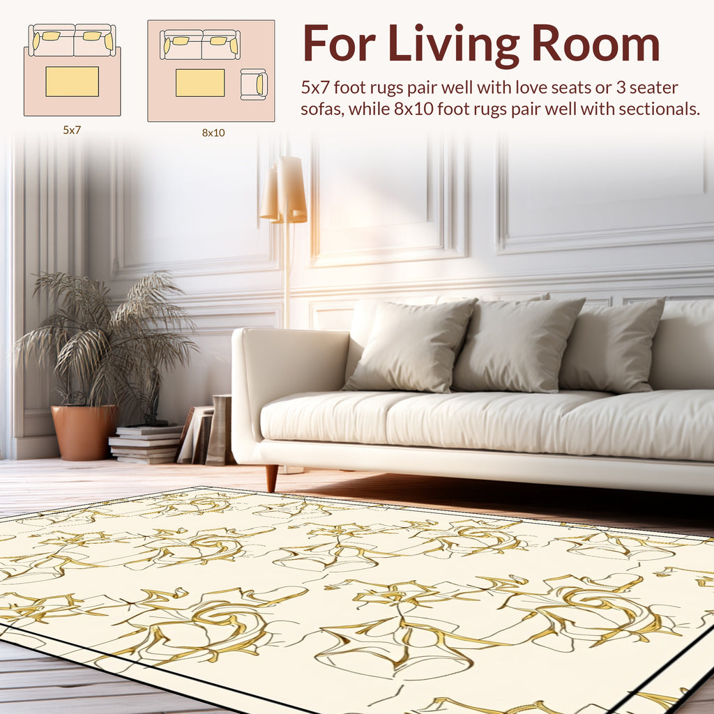 Abstract Swirls Botanical Sketch Rug