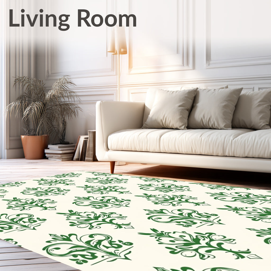 Emerald Green Ornate Damask Rug