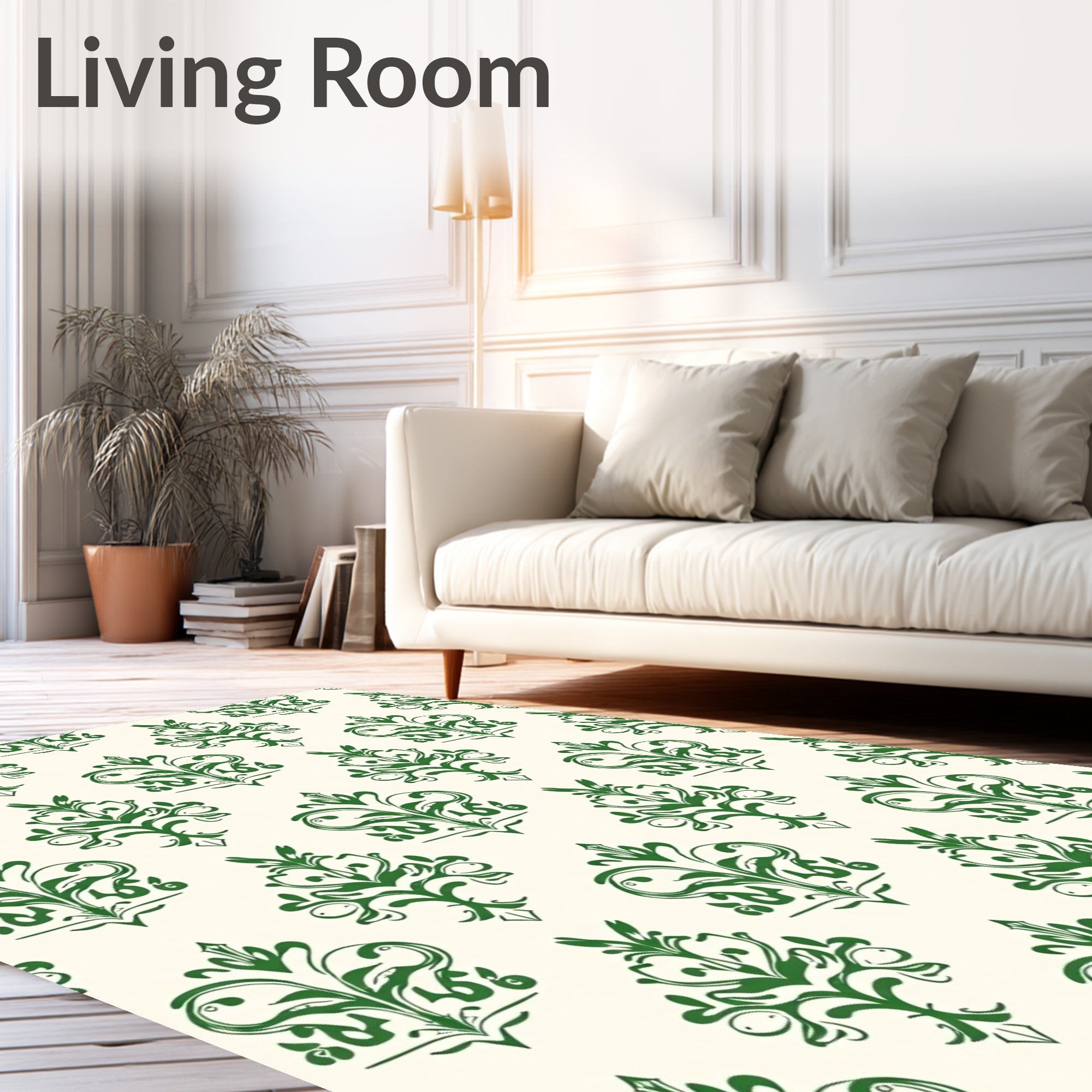 Emerald Green Ornate Damask Rug