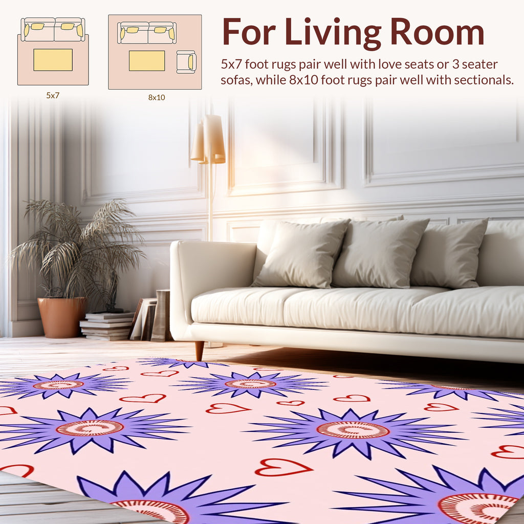 Purple Star And Red Heart Pattern Rug