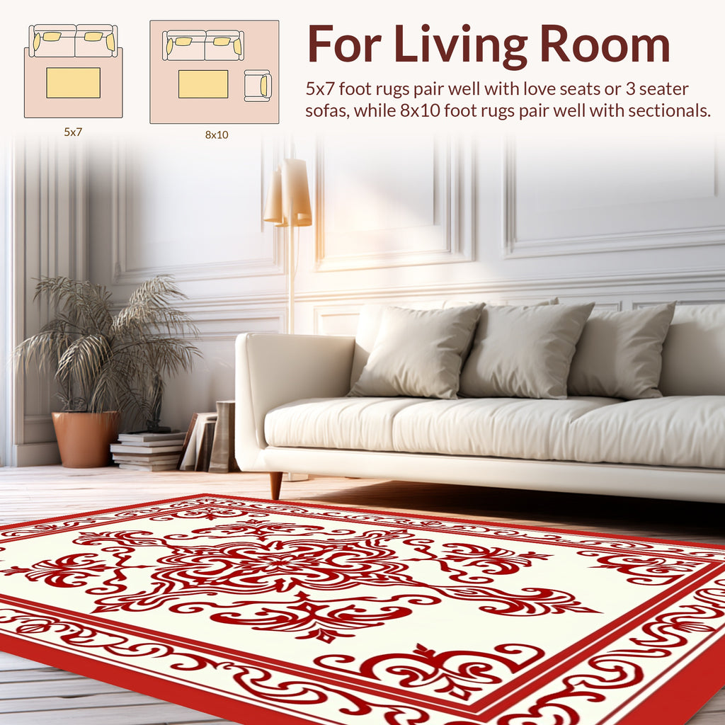Intricate Red Floral Medallion Pattern Rug