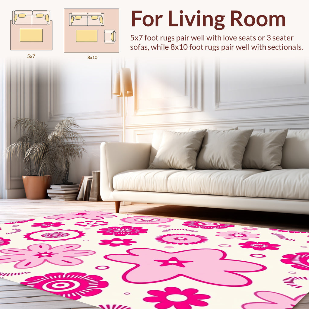 Playful Pink Floral Pattern Rug
