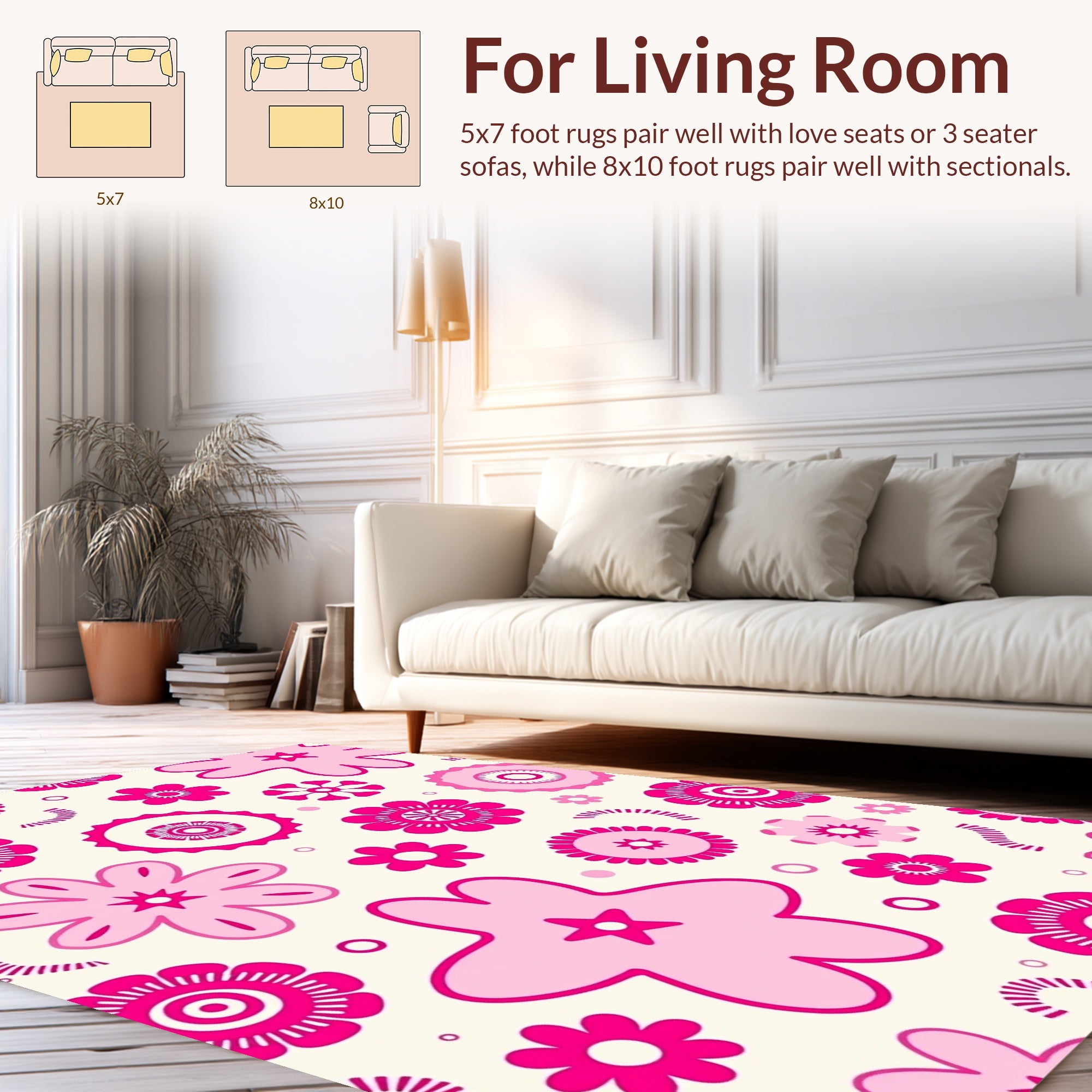 Playful Pink Floral Pattern Rug