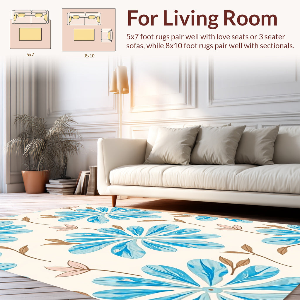 Bright Teal Floral Petal Pattern Rug
