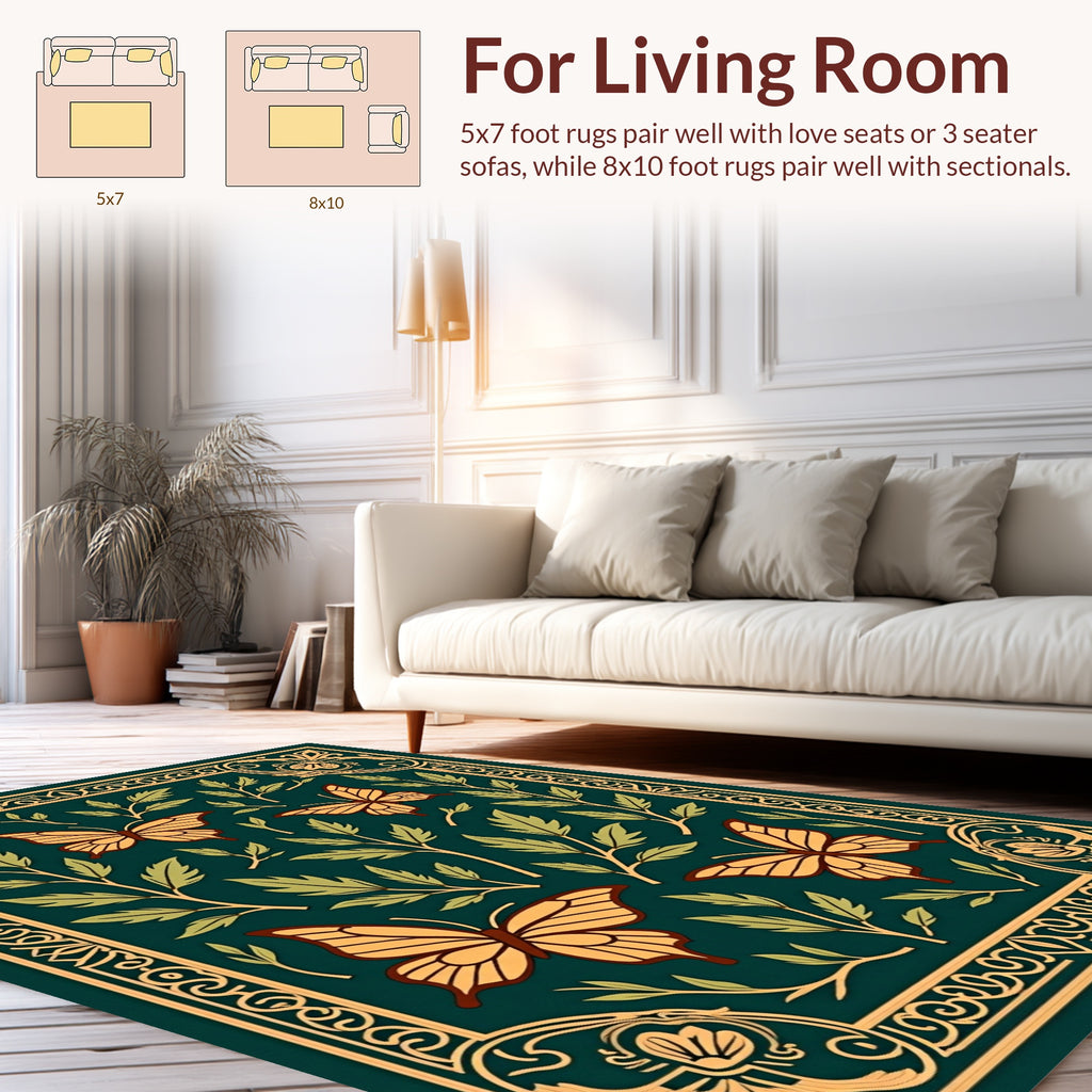 Golden Butterflies on Green Foliage Rug