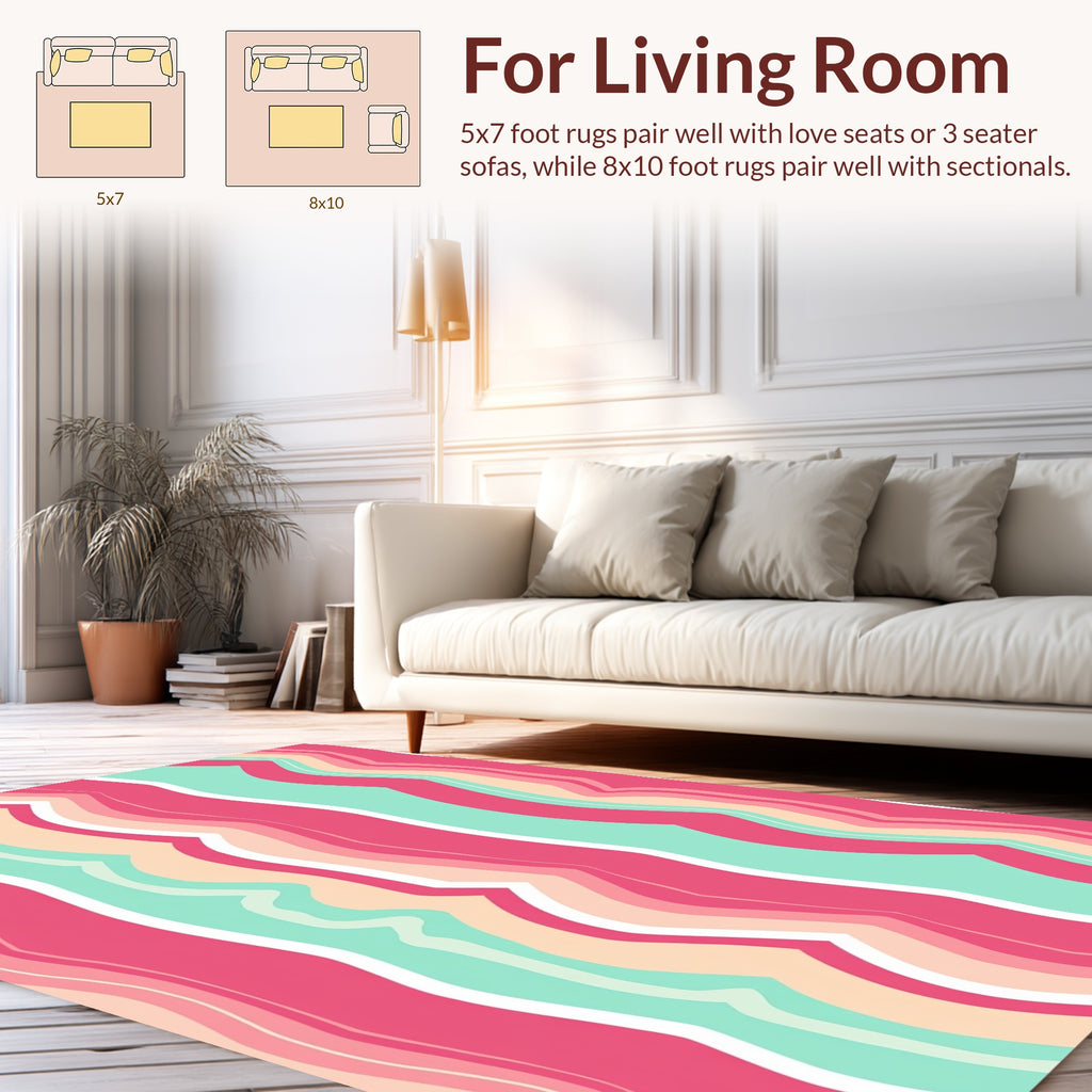 Pink Aqua Cream Wavy Stripes Rug