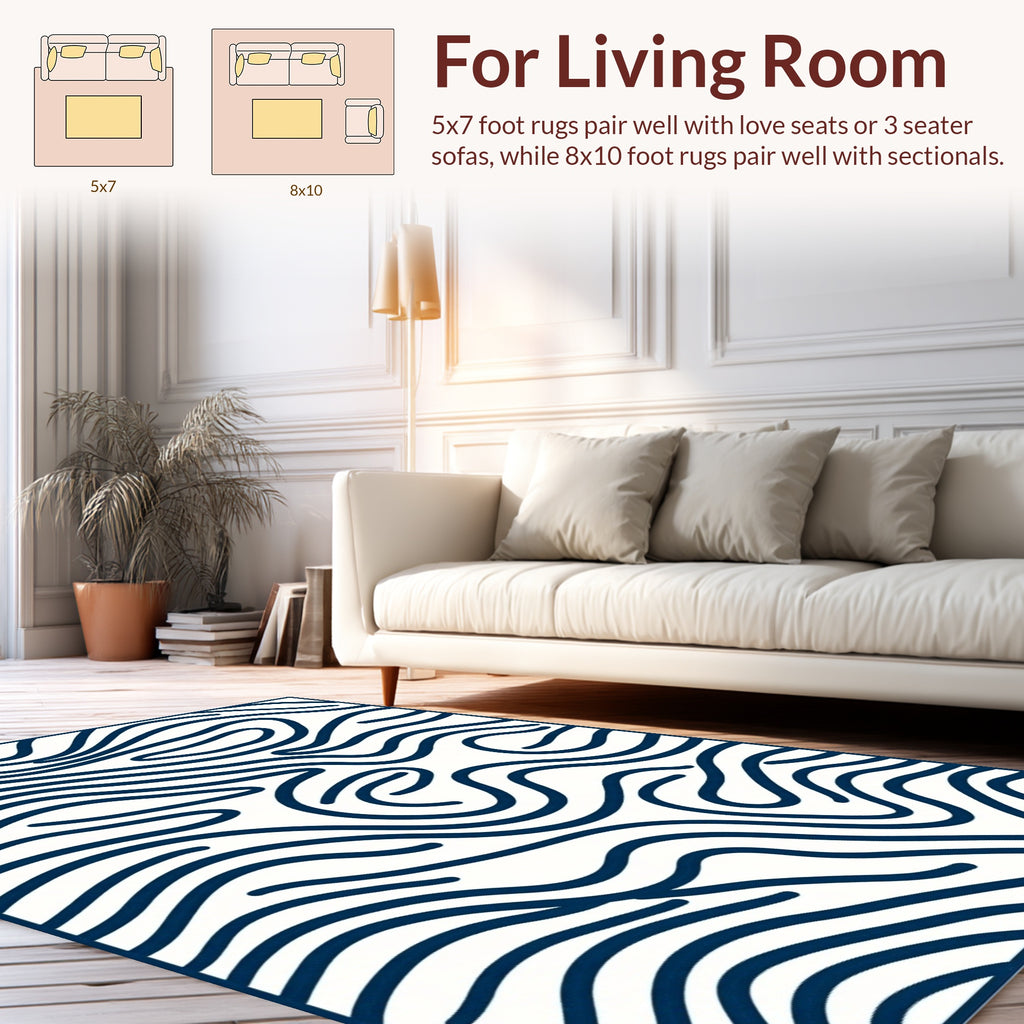 Organic Swirl Patterned Navy Rug