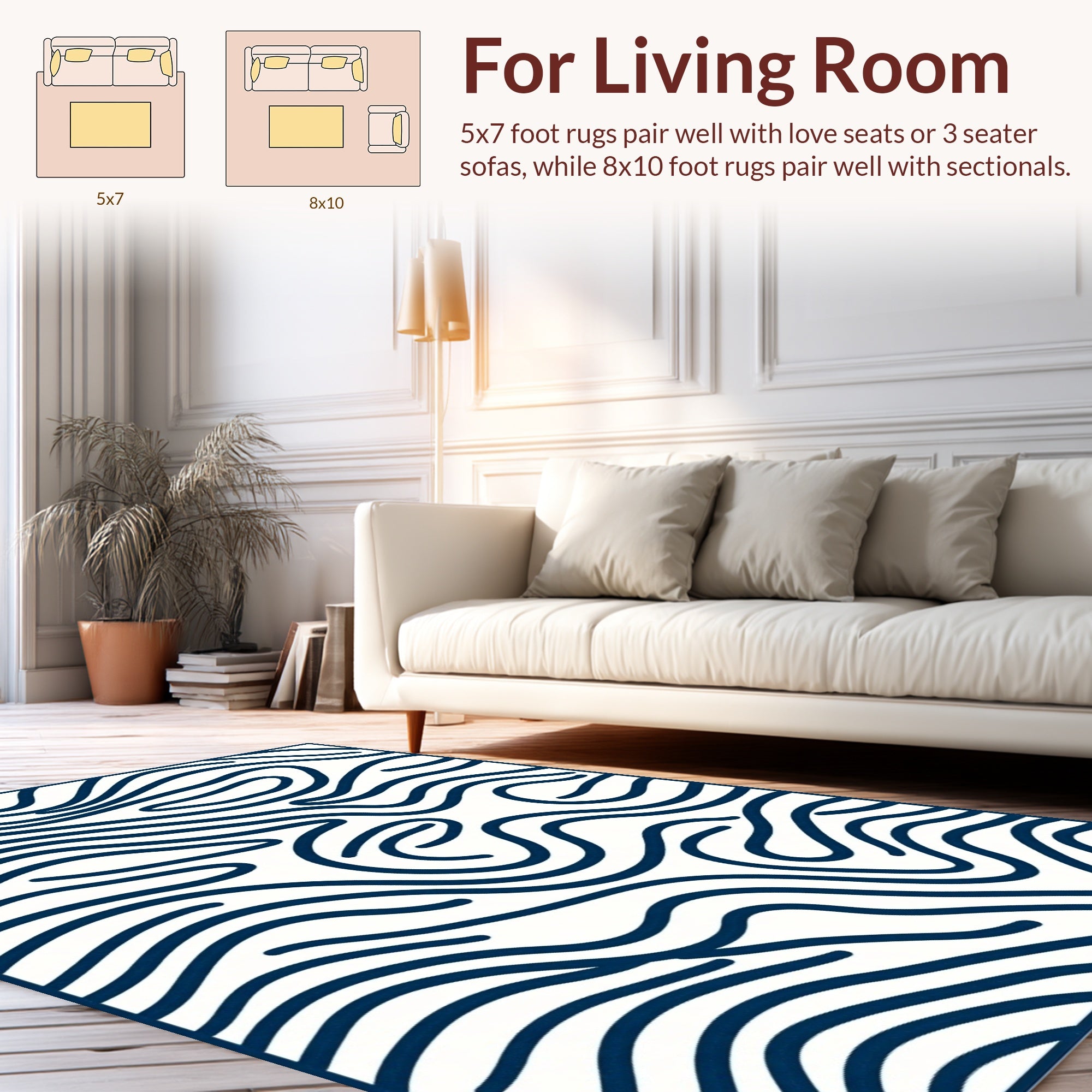 Organic Swirl Patterned Navy Rug