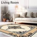 Cream Black Gold Floral Medallion Rug