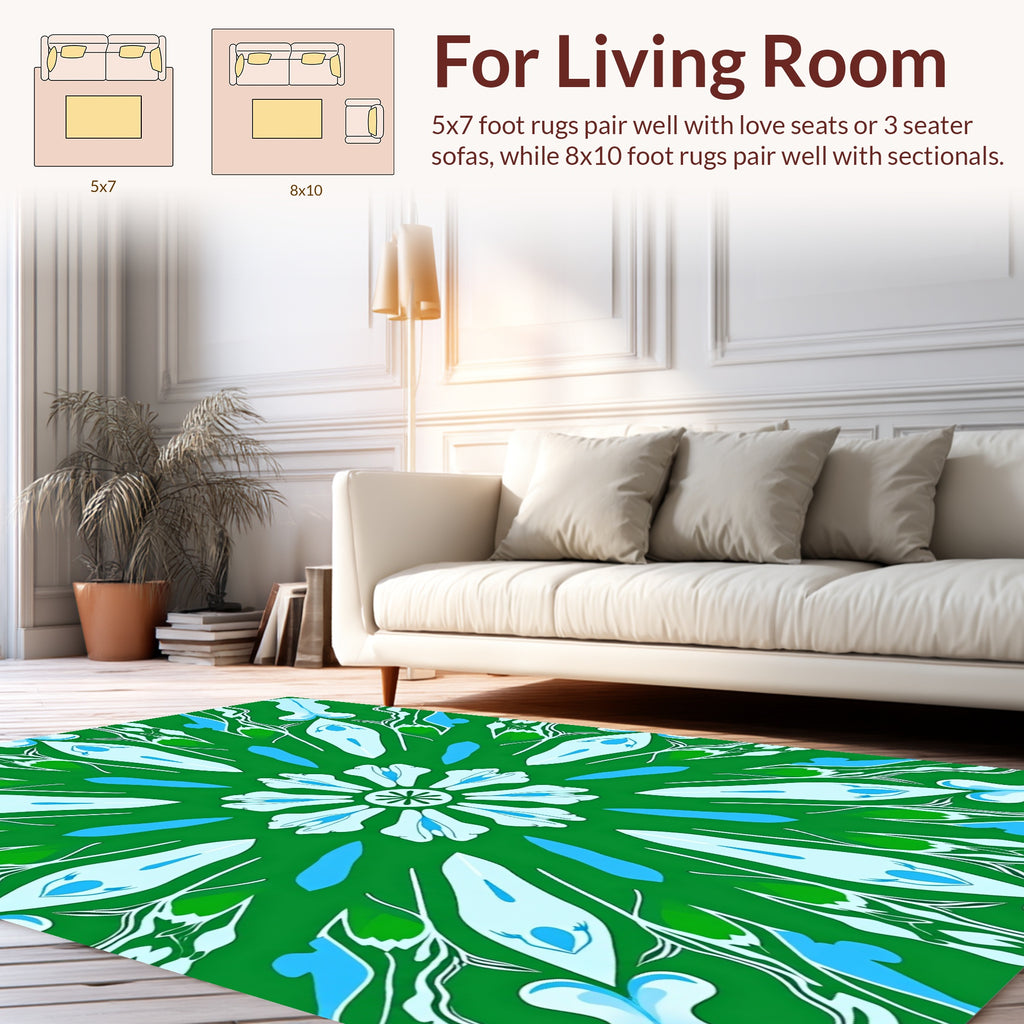 Green Blue Floral Mandala Pattern Rug