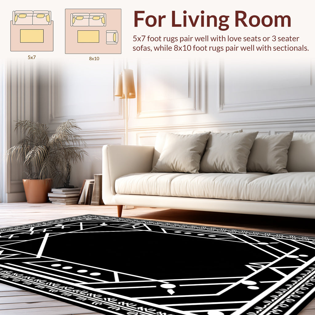 Geometric Deco White Border Style Rug