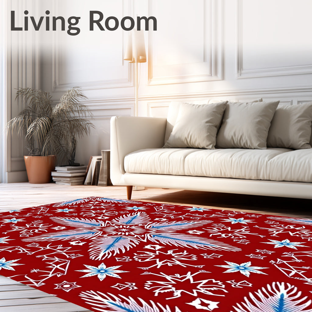 Crimson Snowflake Mandalas White Blue Rug