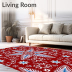 Crimson Snowflake Mandalas White Blue Rug