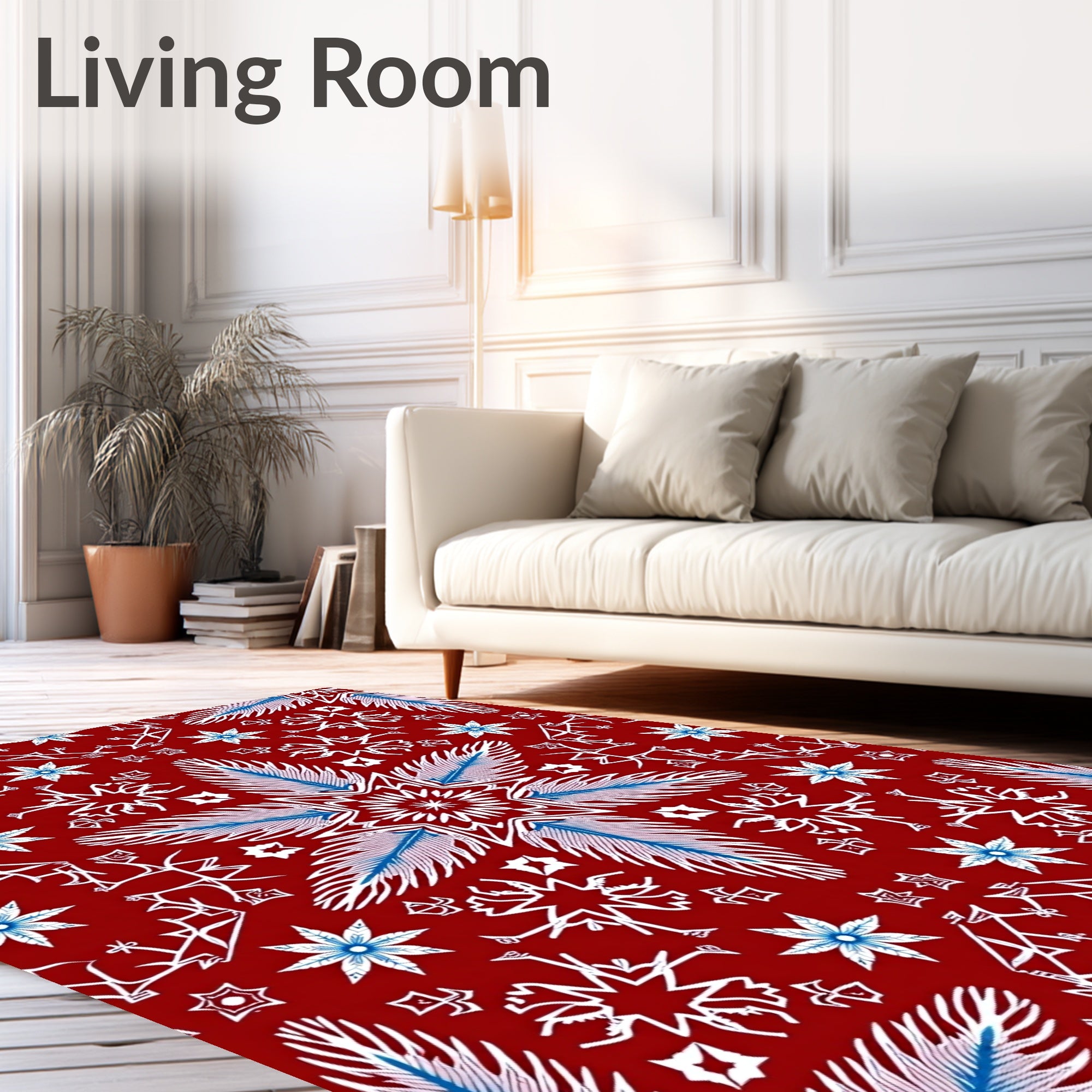 Crimson Snowflake Mandalas White Blue Rug