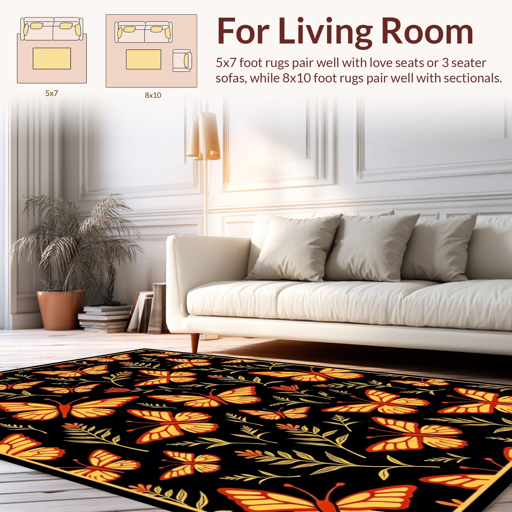 Yellow Butterfly Floral Pattern Rug