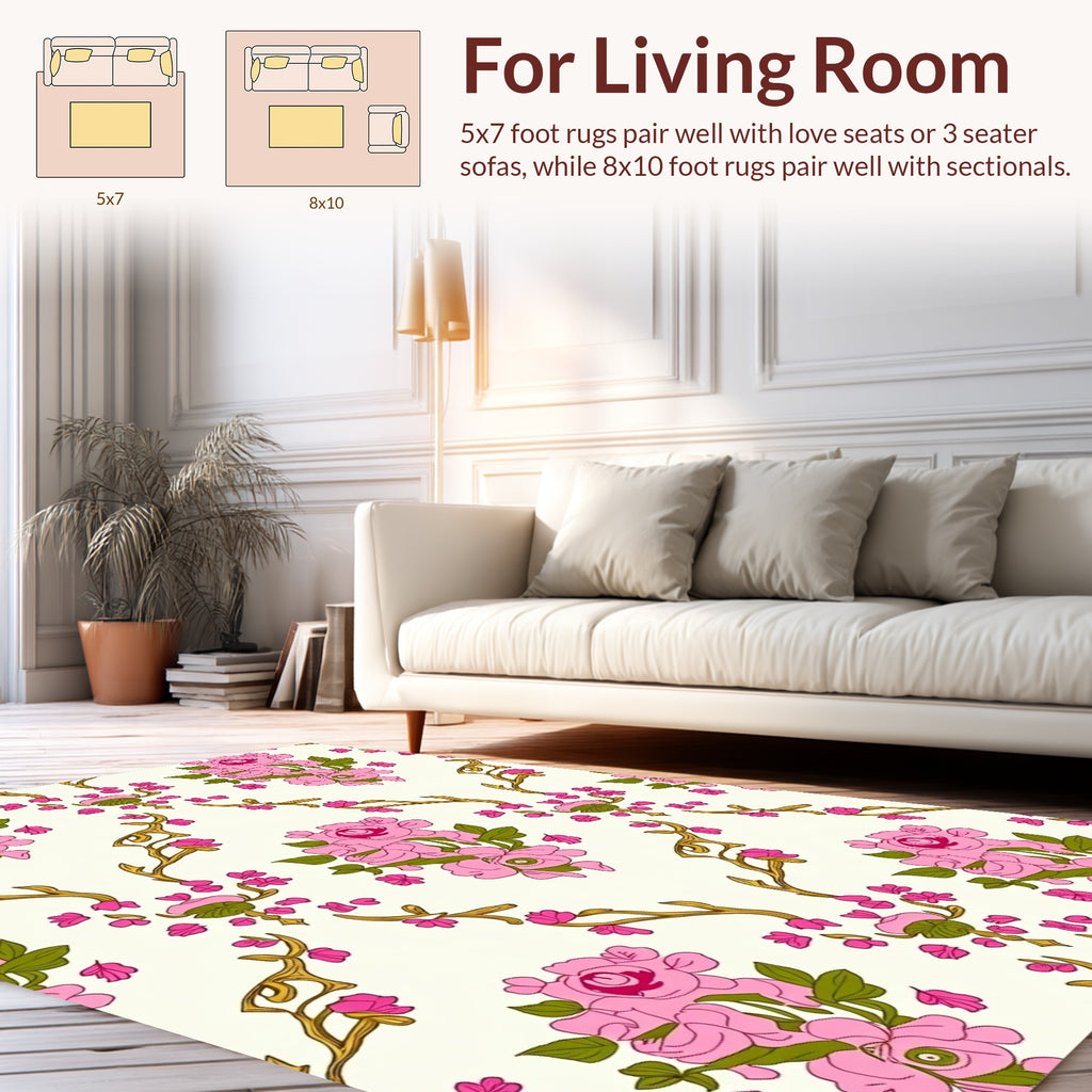 Pink Floral Vine Pattern Design Rug
