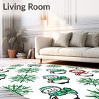 Playful Snowman With Green Snowflakes Rug