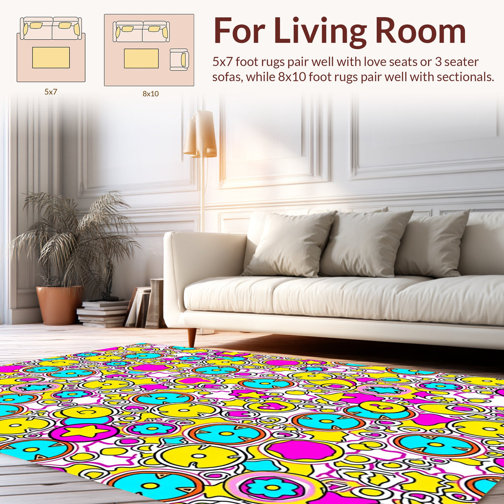 Vivid Circles and Stars Pattern Rug