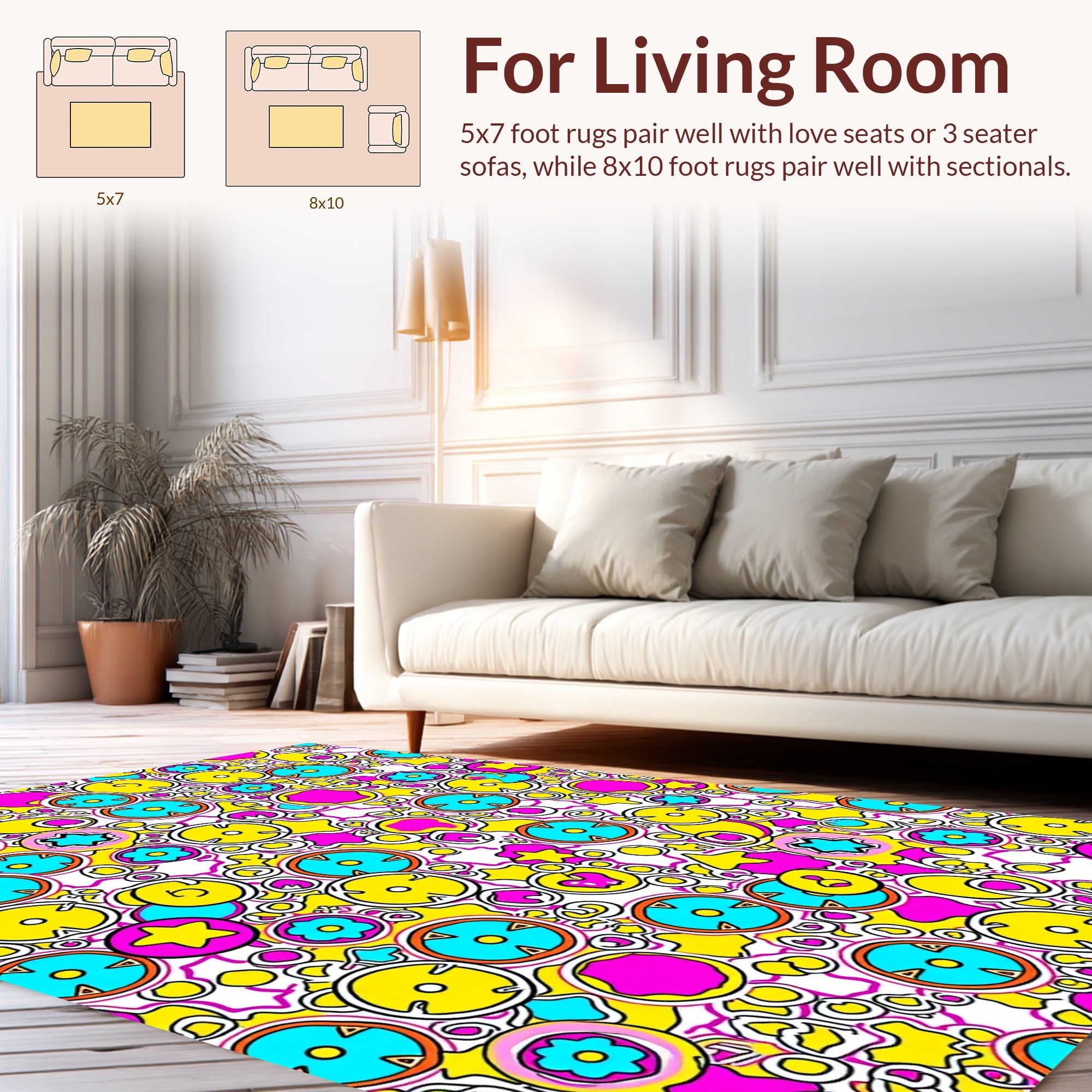 Vivid Circles and Stars Pattern Rug