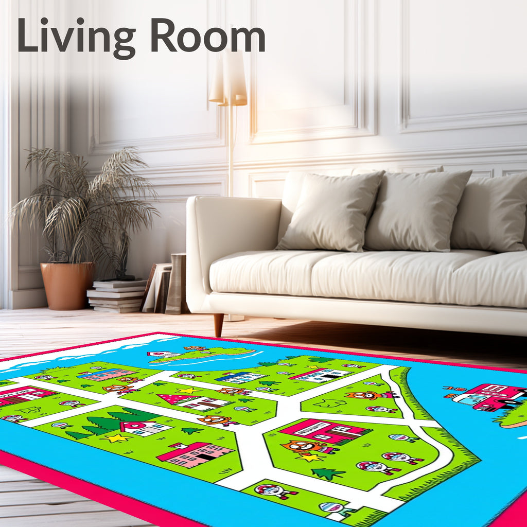 Whimsical Town Map Character Rug