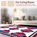 Bold Geometric Red Blue Diamond Pattern Rug