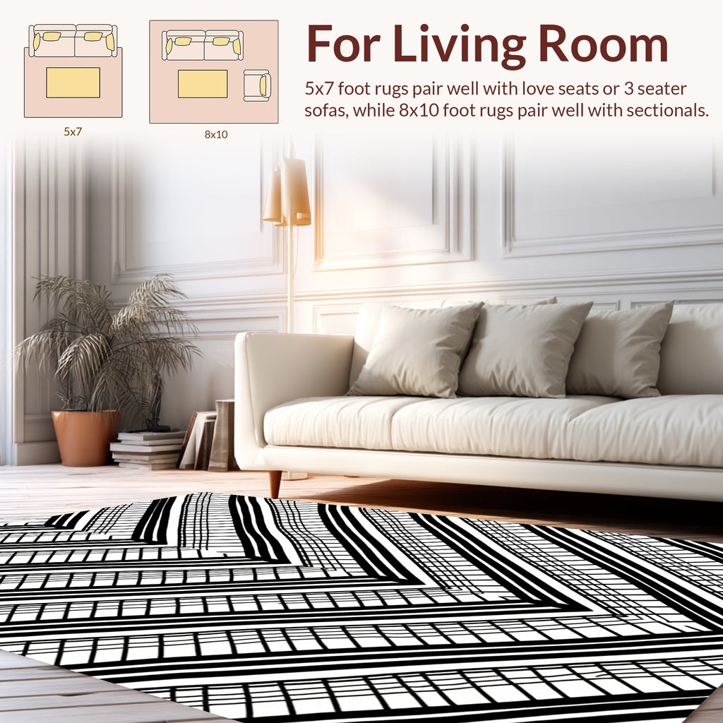 Modern Black Grid Chevron Pattern Rug