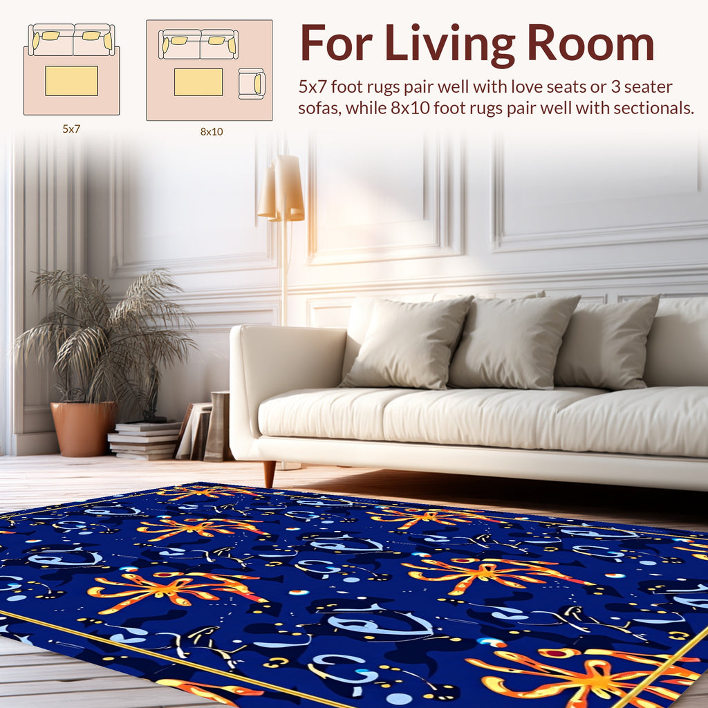 Abstract Blue Starburst Pattern Rug