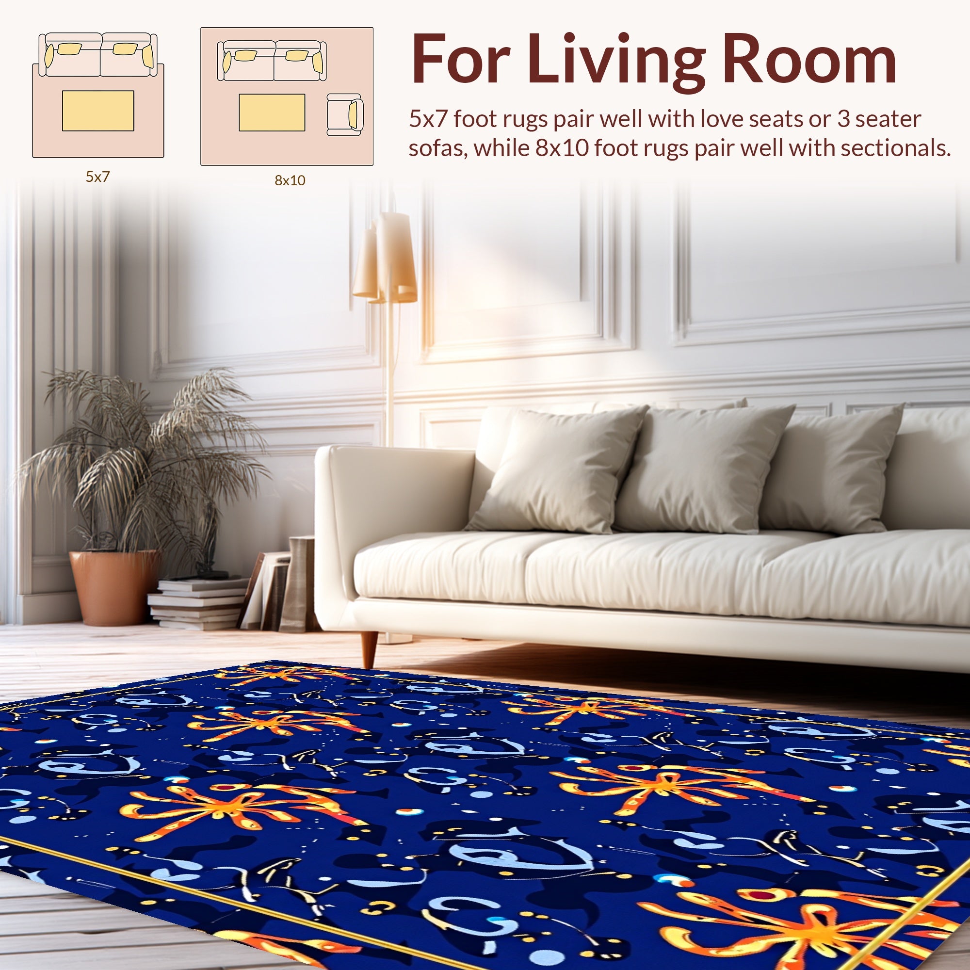 Abstract Blue Starburst Pattern Rug