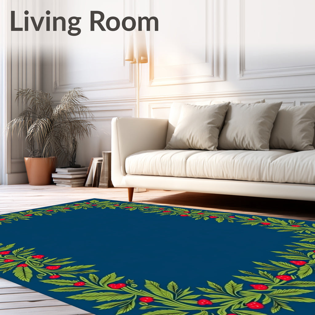 Green Leaf Red Berry Border Rug
