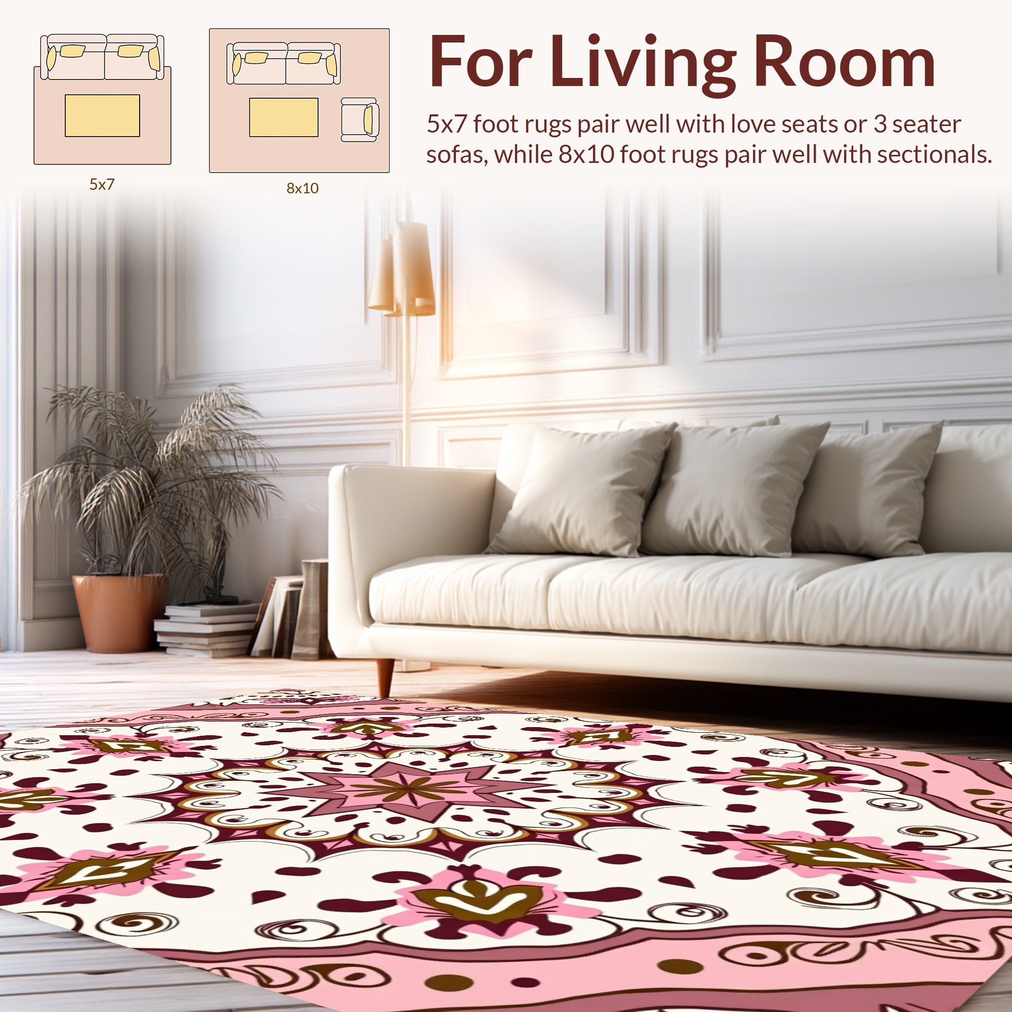 Elegant Pink Floral Mandala Pattern Rug
