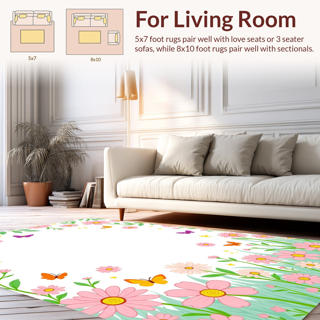 Spring Meadow Floral Butterfly Design Rug
