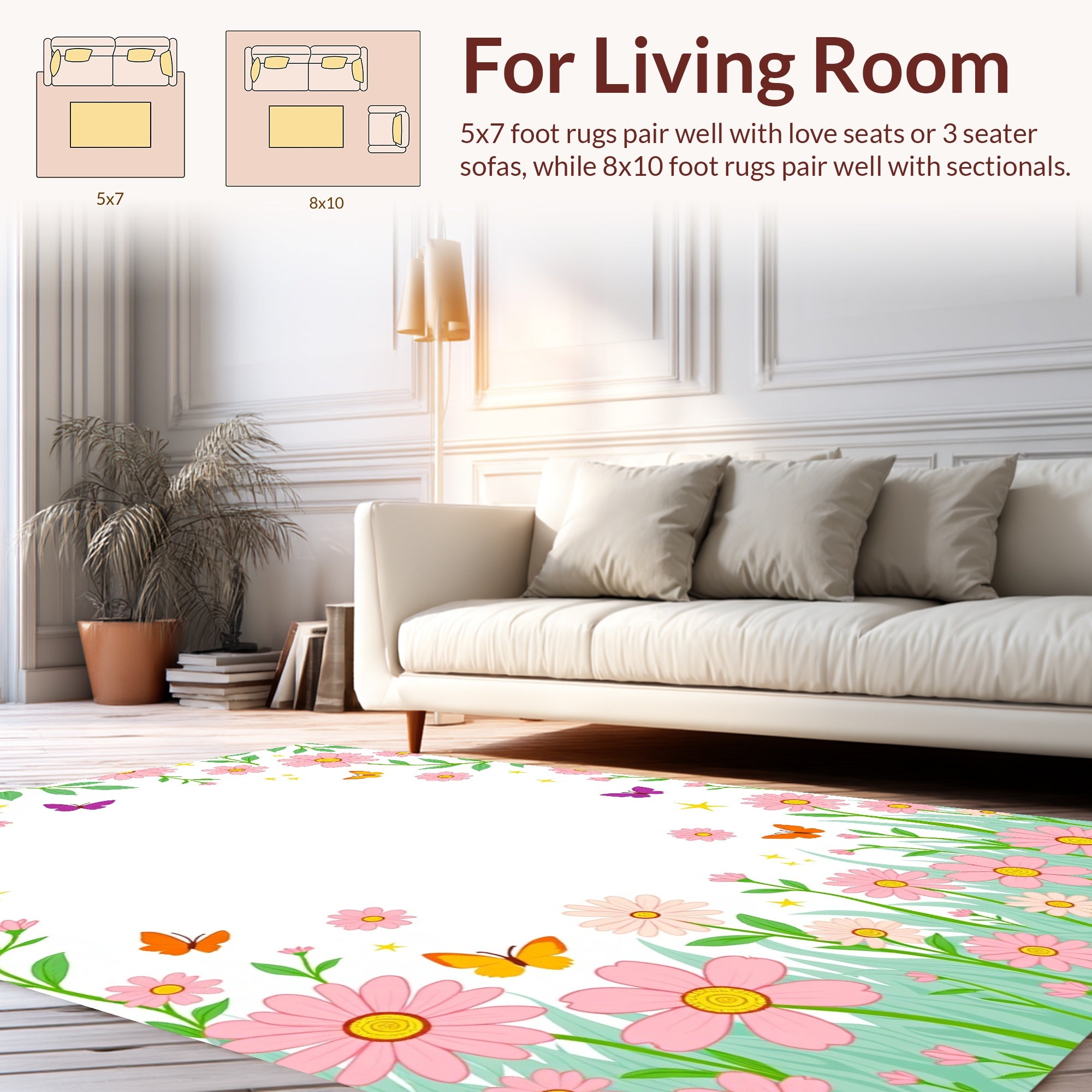 Spring Meadow Floral Butterfly Design Rug