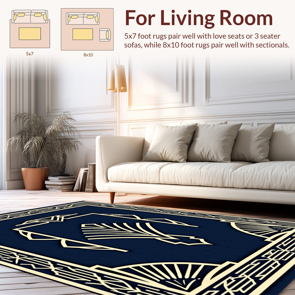 Elegant Geometric Fan Pattern Art Deco Rug